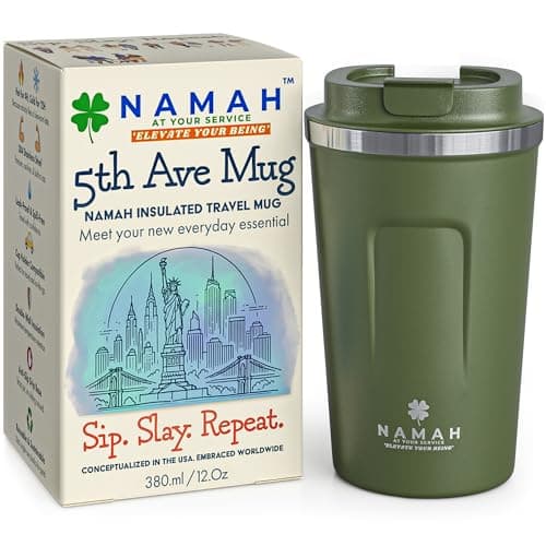 Namah® 380 ML Insulated Stainless Steel Coffee Mug with Lid, Double Wall Vacuum Travel Mug for Hot & Cold Drinks, Reusable Coffee Cup for Office, Home & Travel, Forest Olive Green
