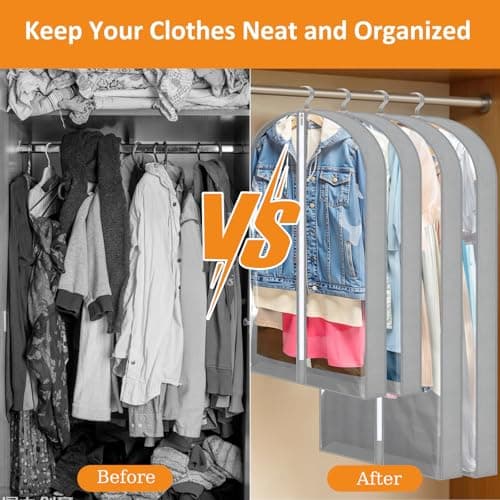 4 Pack Garment Bags, 40/60 Inch Clothes Covers with 4" Gusset, Grey — view 6