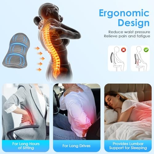 Gaethra Lumbar Support Cushion, Ergonomic Lumbar Support Pillow for Office Chair & Car Seat - Breathable Memory Foam Back Pillow for Lower Back Pain Relief, Post-Surgery Recovery, and Improved Sleep — view 2
