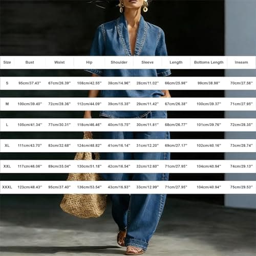 Womens Coords Sets Airport Two Piece Outfit Women Uk Denim Co Ord Sets Sleeveless Short Sleeve Blouses Wide Leg Jeans Casual Ladies Travel Suits Womens Summer Cotton Lounge Wear A2 Light Blue 3XL — view 5