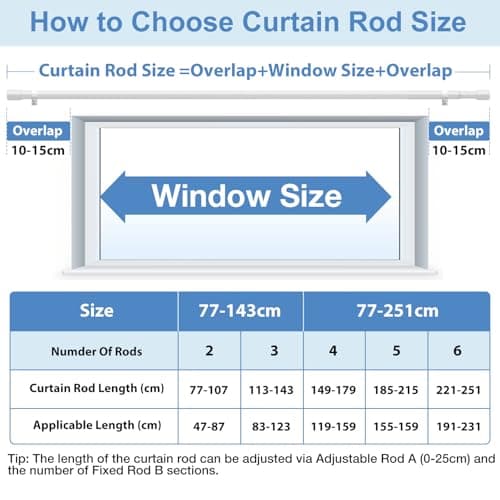PeSenp Curtain Poles 77-240cm, 25mm Diameter White Extendable Curtain Rod — view 5