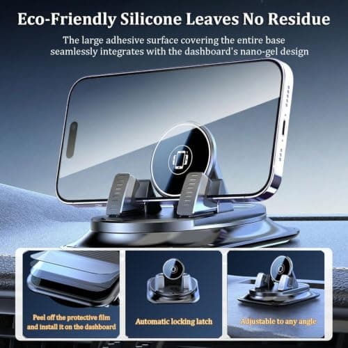 SUJAHHUJIQ Phone Holder Car - 360°Adjustable Dashboard Mount, Non-Slip Car Phone Holder Compatible for All Smartphone, Universal Car Phone Mount (1 Pack) — view 5