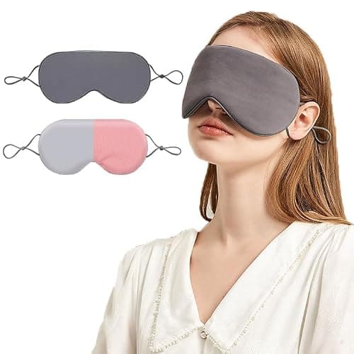 2Pack Sleep Mask, Eye Mask, Sleeping Mask with Adjustable Strap Shade Cover Double-Sided Warm and Cool for Men, Women for Summer Travel Reduces Puffy Eyes Side Sleepers — view 2