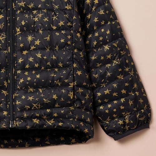 Amazon Essentials Girls' Lightweight Water-Resistant Packable Hooded Puffer Jacket, Black Stars, 2 Years — view 5