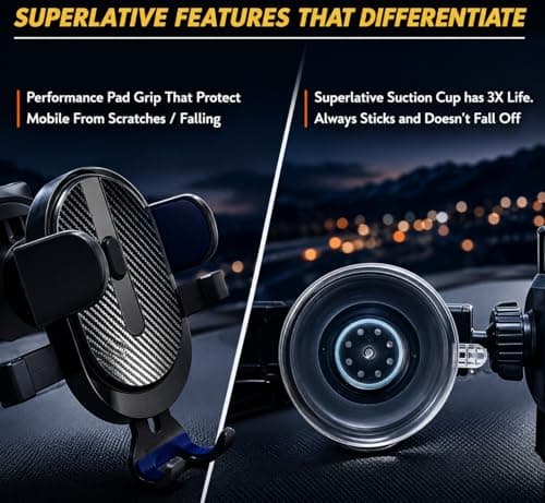 Car Phone Holder with Suction Cup Secure Mount with Adjustable Arm,2026 Upgraded Design 360° Rotation Phone Mount Cradle for Dashboard Windscreen One Touch Release for 4-7 Inch Smartphones — view 5