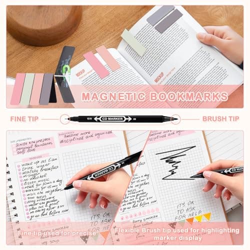 YIBONIKA 44 PCS Aesthetic School Supplies with Pen Case, 6 Colour Pens, 12 Pastel Highlighters, 5 Black Pens, Bookmarks, Essentials Stationery Set for Students Back to School Supplies (Blue) — view 6