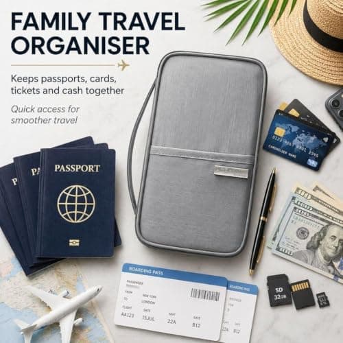 Mnixy Grey RFID Passport Holder Travel Wallet with Zipper, 4 Passport Slots — view 6