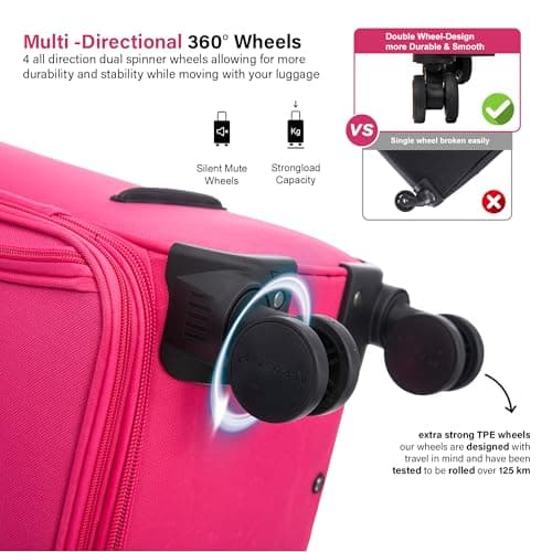 Aerostar Extra Large 32” Lightweight Softshell Expandable Suitcase, Integrated Combination Lock, 4 Wheels Check in Luggage for 30kg (Coral Pink, 162 litres) — view 4