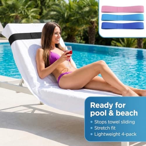 4-Pack Elastic Towel Straps for Beach Towel, Anti-Slip Wrap Holders for Sun Lounger & Beach Chair, Adjustable Stretch Bands, Keeps Towel Set in Place at Beach — view 6