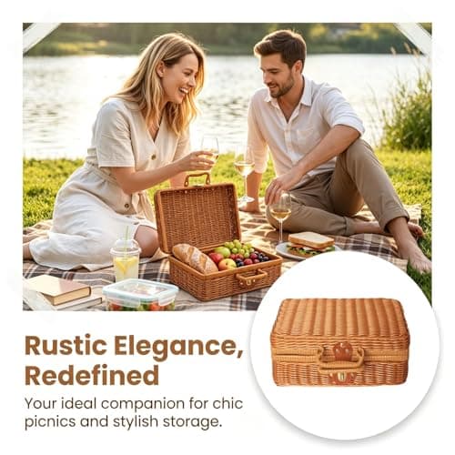 Covzoe Wicker Picnic Basket, 11.8" Small Rustic Rattan Suitcase with Handle — view 5