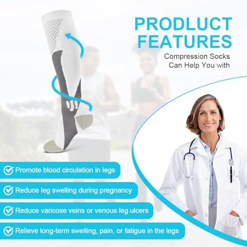 ACWOO Compression Socks for Women & Men, 2 Pairs Best Graduated Stockings Support, Non-Slip Breathable Running Socks for Sports, Flight, Maternity Pregnancy, Nurses, Travel - Boost Stamina & Recovery — view 4