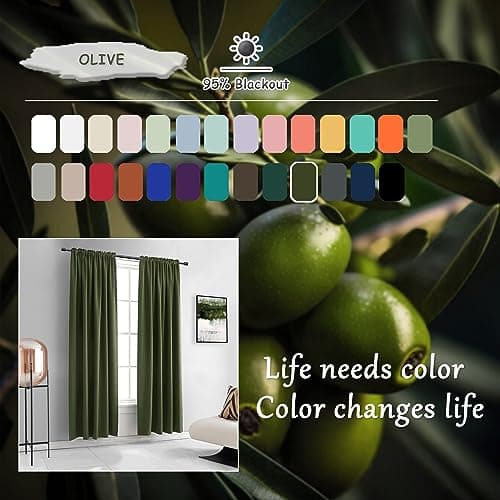 DONREN Olive Green Blackout Curtains 48 Inch Length 2 Panels Set - Rod Pocket Room Darkening Thermal Insulated Curtains & Drapes for Boys Bedroom/Cabin/Loft,W52 x L48 Inches Long — view 4