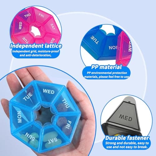 4Pcs Portable Weekly Pill Box Organiser,Easy to Open 7 Day Tablet Box,Mini Weekly Travel Pill Case with Snap Shut Lids Design,Tablet Organiser for Vitamins Supplements & Medicine — view 2