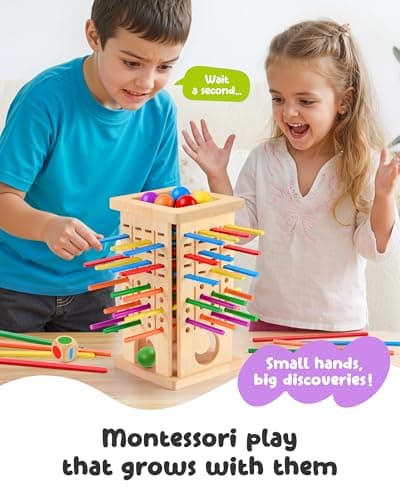 Montessori Toys Wooden Board Game for Kids – Fine Motor Skills Toy for Ages 3-6, Travel Family Game with 42 Colourful Balancing Sticks & Balls, Fun Gift for Boys Girls — view 5