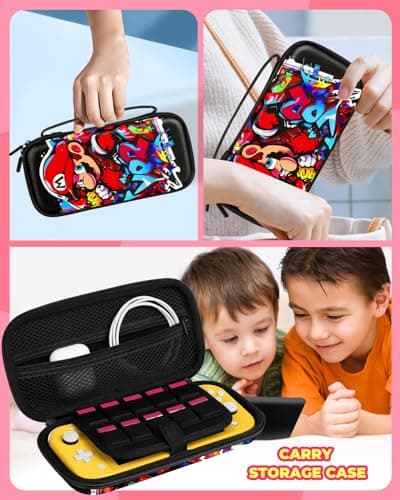 Koecya Carrying Case for Nintendo Switch Lite 2019 Travel Carry Cases for Teen Girls Kids Boys Cute Cartoon Design Aesthetic Portable Hard Shell Covers Pouch Storage Bag for Nintendo Accessories — view 6