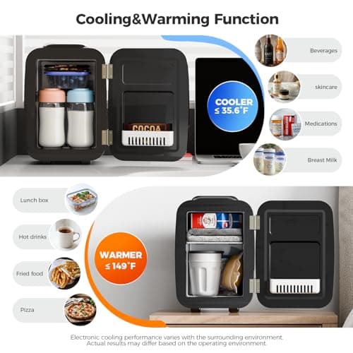 YASHE Mini Fridge, 4 Liter/6 Cans Portable Cooler and Warmer, AC/DC Power Small Fridge, Quiet Desk Skincare Fridge for Beauty Drinks Medicine, Mini Fridge for Bedrooms Office Dorm Car Travel, Black — view 2