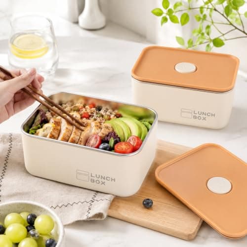 BREEZENEST Stainless Steel Lunch Box Set 2 Bento Food Containers with Lids Leak Proof Insulated Lunch Bag Reusable Stackable Meal Prep Container for Work Travel Picnic Lunch Storage Solution — view 5