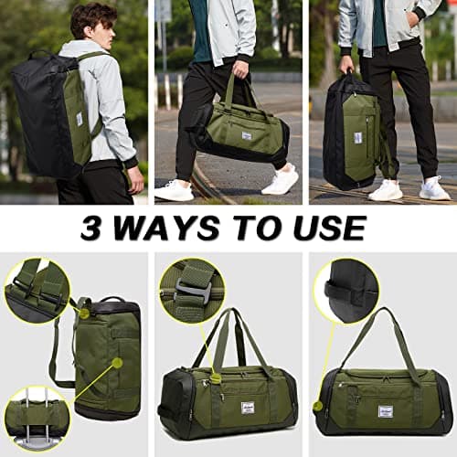 Laripwit Travel Duffle Bag for Men 40L Medium Gym Duffel Backpack with Shoe Compartment & Wet Pocket Sports Holdalls Women Weekend Overnight Bag for Traveling Camping, Green — view 3