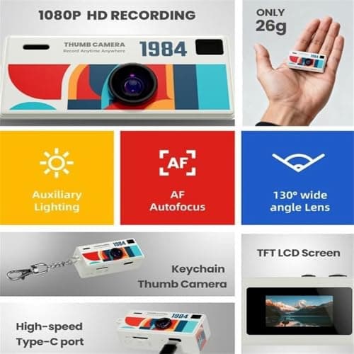 Mini Keychain Camera,G6-1080P Thumb Camera,Mini Keychain Digital Camera with 0.96" LCD, 130° Wide Angle,Retro Portable Video Recorder for Students Travel Vlog Shots Graduation Gifts (Gray) — view 4