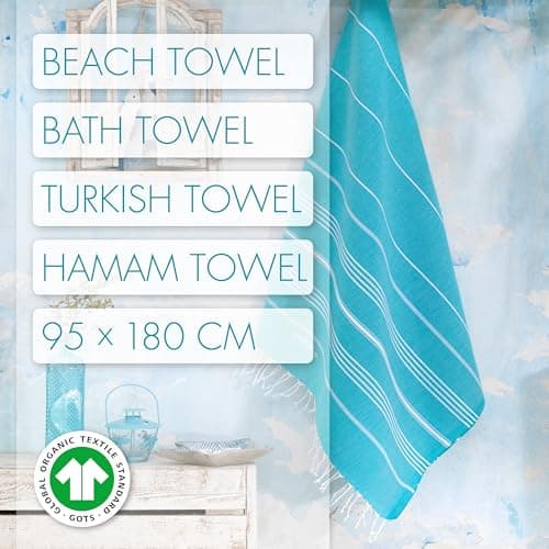 LeStoff Hammam Towel, Beach Towel, 100% Organic Cotton, 95x180 cm, Aqua — view 2