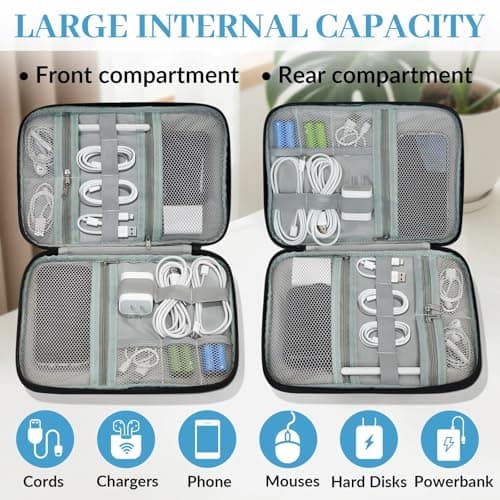 Mintoprints Lavender Floral Electronics Travel Organizer Case, Purple Floral Hummingbird Tech Organizer Pouch Cord Storage Bag for Phone, Cable, Charger, Accessories — view 4