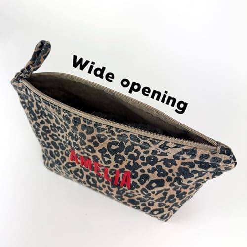 cribstar Personalised Leopard Print Make-Up Bag, Embroidered Cosmetic Pouch, Recycled Cotton, Travel Toiletry, Zippered — view 4