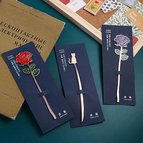 Metal Flower Leaf Bookmarks Rose Book Clip, Alloy Reading Bookmark Page Folder Office Supplies(Yellow Rose) — view 5