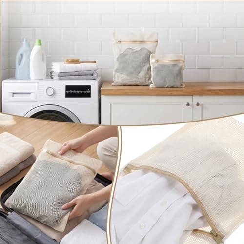 Matwsec 2PCS Cotton Lingerie Bags for Washing Delicates, Mesh Laundry Wash Bags with Zipper for Bra Underwear Clothes Socks, 40x30cm and 30x20cm — view 3