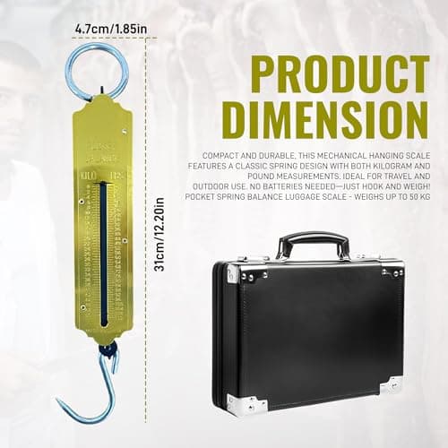 PNJB, Pocket Spring Balance Luggage Scale 25 Kg Weight Measuring Fishing Luggage, Golden Mechanical Balance with Hook for Home, School, Classroom, Kitchen Use (3X PACK) — view 4