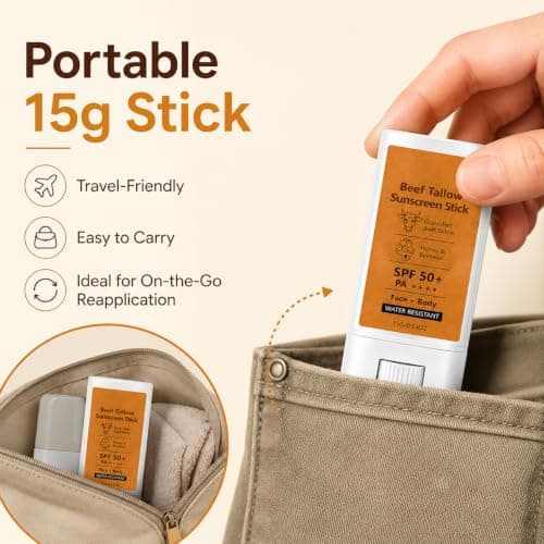 Beef Tallow Sunscreen Stick SPF 50+, Water Resistant for Face & Body, 15g — view 6