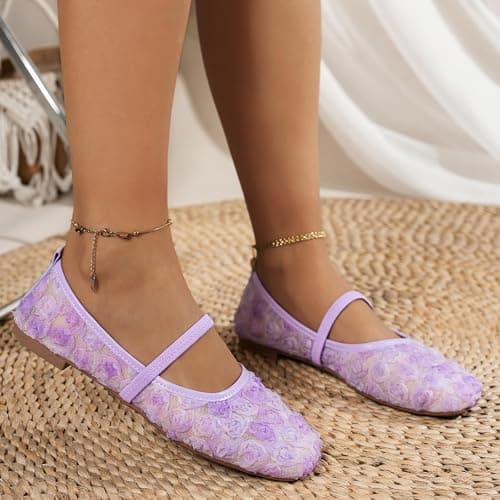 Women Slip On Shoes,Ladies Breathable Mesh with Three-Dimensional Rose Gentle Style Lace-Up Flat Soft Sole Shoes Comfortable Lightweight Casual Footwear for Spring Summer Daily Wear 3.5-7.5 — view 2