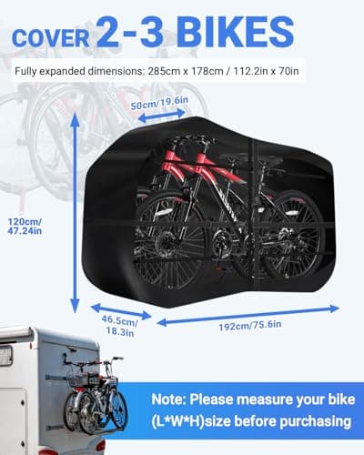 SUPAREE Bike Covers Transport Bike Covers for Outside Storage Bike Rack Cover for 2-3 Bikes Waterproof 420D Oxford Heavy Duty for Motorhome Caravan Car Hitch Travel Camping — view 3