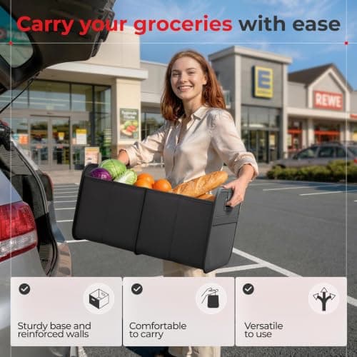 achilles Car Folding Box Xl, Foldable Trunk Bag, Shopping Organizer, Basket, Storage Bags, Box (Black, 50cm x 32cm x 27cm) — view 6