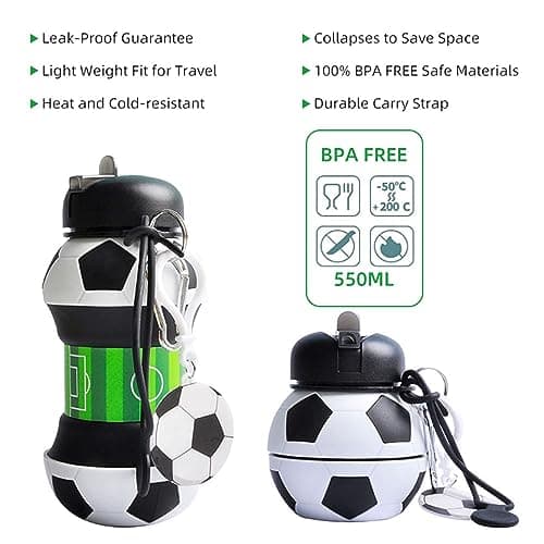 CARESWAY Football Water Bottle for Boys and Girls - Football Gifts for Boys and Girls - Collapsible Bottle for Children Drinks — view 5