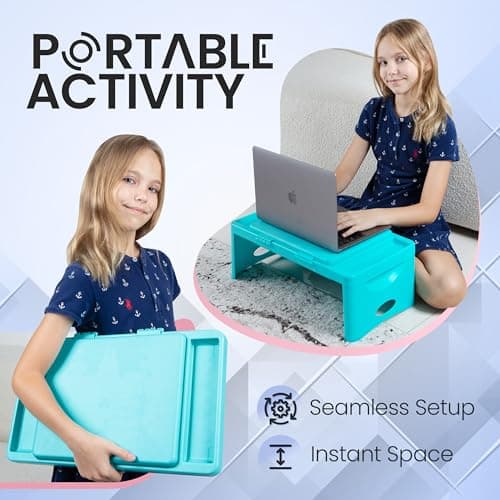 Foldable Lap Desk with Storage Pocket- | Perfect use for Children's Activites, Travel, Breakfast in Bed, Gaming and Much More! Great for Kids and Teens! (Teal Blue) — view 3