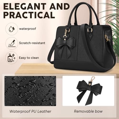 RAINSMORE Handbags for Women Waterproof Ladies Handbags PU Leather 13 Inch Women's Top-Handle Bags Medium Womens Shoulder Bags Fashion Tote Bag for Work Business Casual Black — view 3
