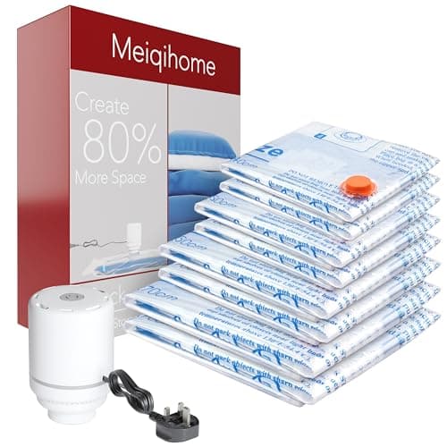 Vacuum Storage Bags Space Saver Sealer Bags,Compression Bags for Clothes, Pillows, Comforters, Blankets, Bedding 8 Pack with Electric Air Pump