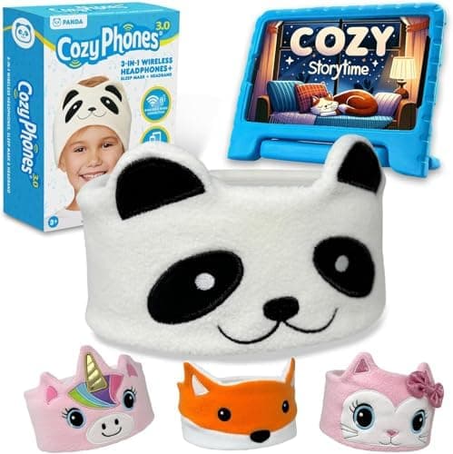 CozyPhones Headband HEADPHONES for Kids – Panda Design, Volume Limited, Soft Fleece, Comfortable for Sleep & Travel, Baby Headband Headphones, Music Headband, Headband Earphones for Sleeping