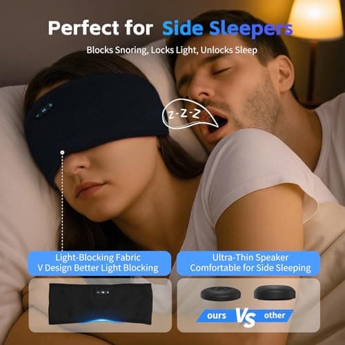 Veeniitosr Sleep Headphones Bluetooth 6.0 Headband, 2-IN-1 Comfort Headband Headphones for Side Sleepers with 20 Hours PlayTime HD Stereo Bluetooth Speakers for Sleeping, Sport (Black) — view 4