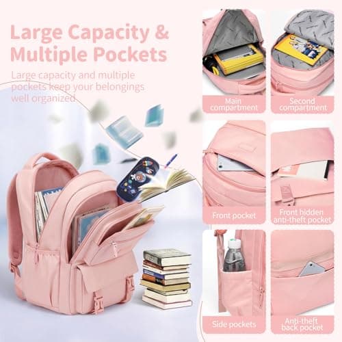SUN EIGHT School Backpack with Double Compartments for Girls, 18 Inch Laptop Backpack for Teens Secondary School, Waterproof Casual Travel Daypack College Women Bookbag — view 4