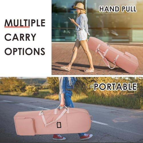 Golf Travel Bags with Wheels, 1200D Heavy Duty Oxford Wear-Resistant with Extra Storage Bag, Lightweight & Portable Golf Club Travel Cover for Airlines Easy Storage，Pink：Shoulder — view 6