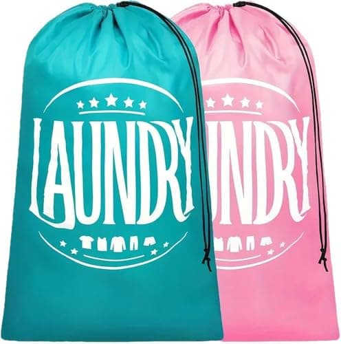 CJWLKJ 2-Pack XL Travel Laundry Bag, Machine Washable Dirty Clothes Organizer with Drawstring, Large Enough to Hold 4 Loads of Laundry, Easy Fit a Laundry Hamper or Basket 24" x 36"(Blue+Pink)