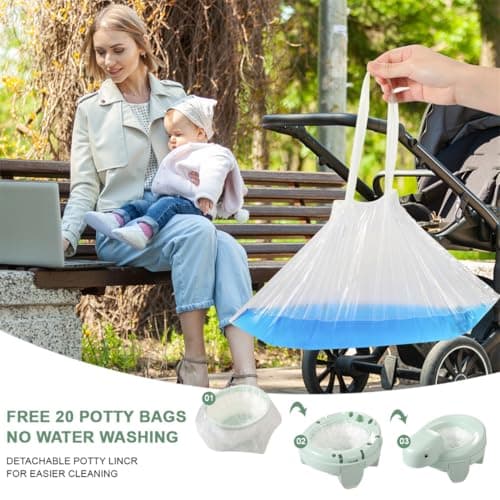 Travel Potty for Toddlers Foldable Potty Training Toilet Seat with Storage Bag for Camping (Green) — view 6