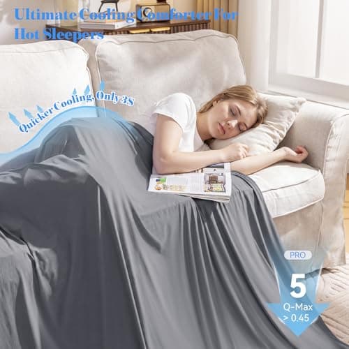 Cooling Blanket for Hot Sleepers, Double-Sided Cold Blanket with Japanese Q-Max >0.5 Arc-Chill Fibers, Lightweight & Breathable Summer Blanket for Couch, Travel, Minimalist Texture Grey,152 x 203 cm — view 2