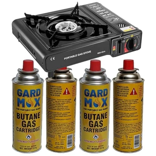 Portable Camping Gas Cooker Single Burner Stove Enamel Pan Holder BBQ Caravan Outdoor EN417 Compliant Premium Camping Stove with Automatic Ignition System & Heat Control (Stove + 8 Gas Cans) — view 4