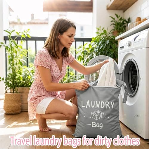 3 PCS Travel Laundry Bags, Portable Laundry Travel Bag with Zipper and Handle, Laundry Bags for Travelling Gym Camping for Dirty Clothes (Black Gray Pink) — view 4