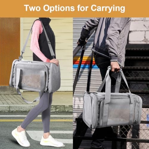 vsshe Soft Sided Cat/Pet/Dog Carrier Bag, Portable Foldable Pets Travel Carriers for Cats Dogs Pets with Shoulder Strap Removable Mat, Comfort Cat Basket, up to 10lbs, Airline Approved Grey — view 5