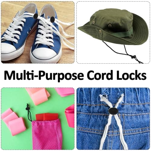 Apausvcm 10Pcs Shoe Lace Tie Locks, Plastic Cord Locks Double Hole Drawstring Stopper Fastener Black Spring Cord Lock for Shoelaces Drawstrings Paracord Clothing Bags Sweatpants Hats (Thin) — view 6