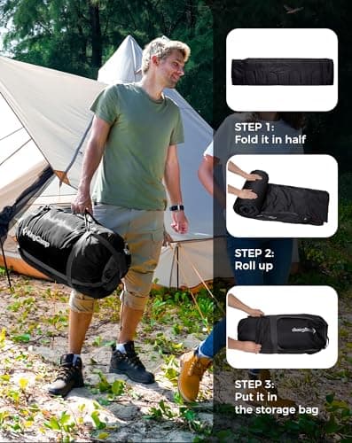 KingCamp Double Sleeping Bag with 2 Pillows Cotton Flannel 4 Season-Black — view 3