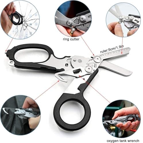 lfdhcn Folding Pliers Scissors,6 in 1 Portable Response Emergency Shears with Non-Slip Handles,Silver Multi-Tool Pliers Shears for Outdoor Survival Home, 3.9 x 8.2 inches — view 3